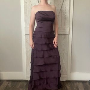 Lazaro Sleeveless Satin Tiered Maxi Gown